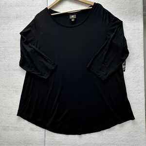 JM Collection Women Shirt Top Plus 3XL BLACK 3/4 Sleeve Round Neck Sleeves
